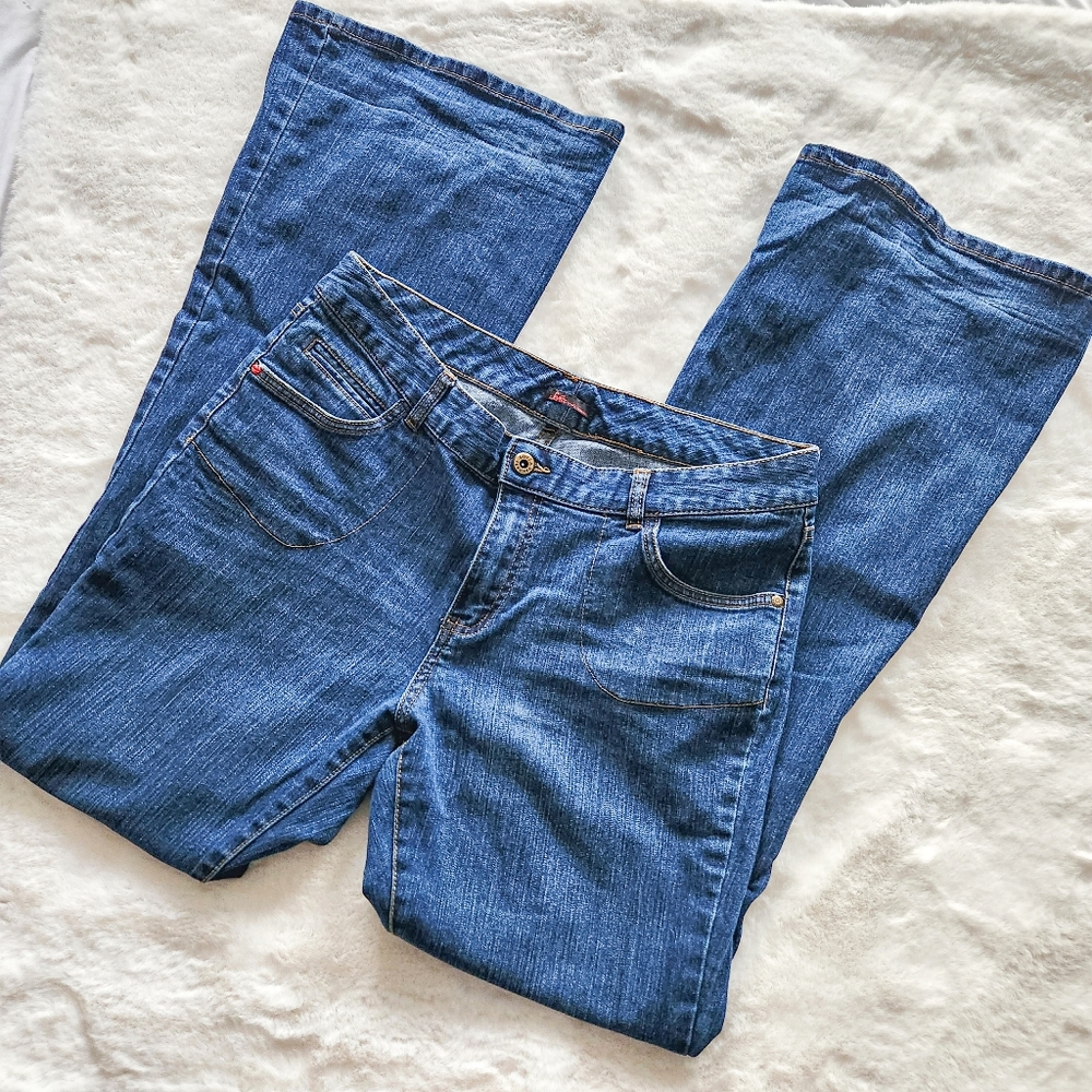 SOFIA VERGARA FLARE LEG WIDE BOOT JEANS SIZE 12 VINTAGE WASH